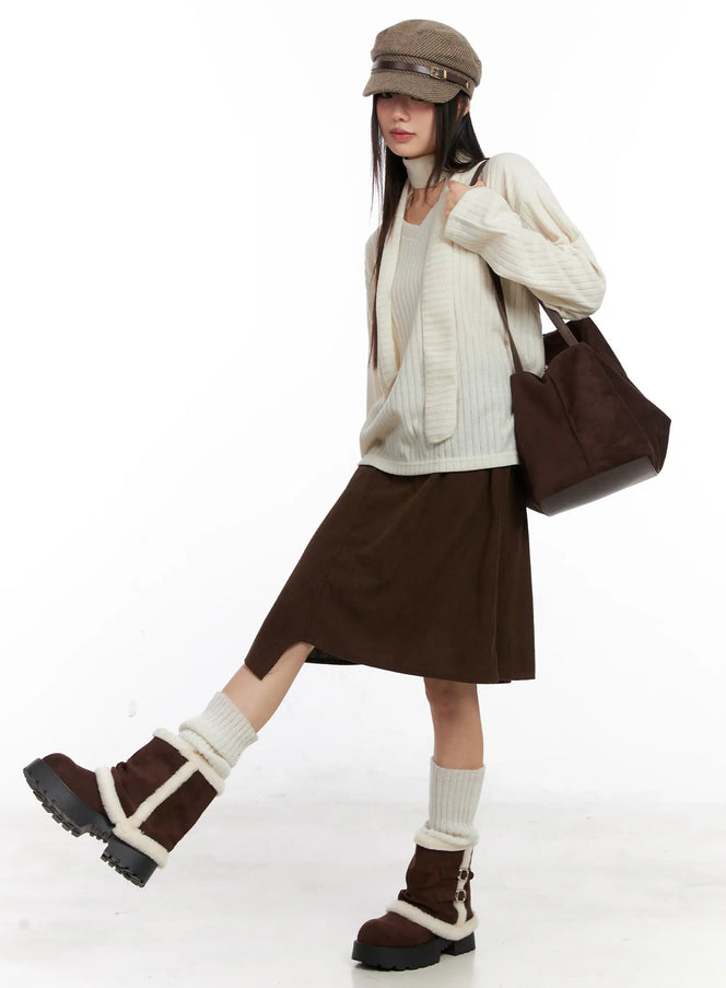 asymmetric-button-midi-skirt-cn521 / Dark brown