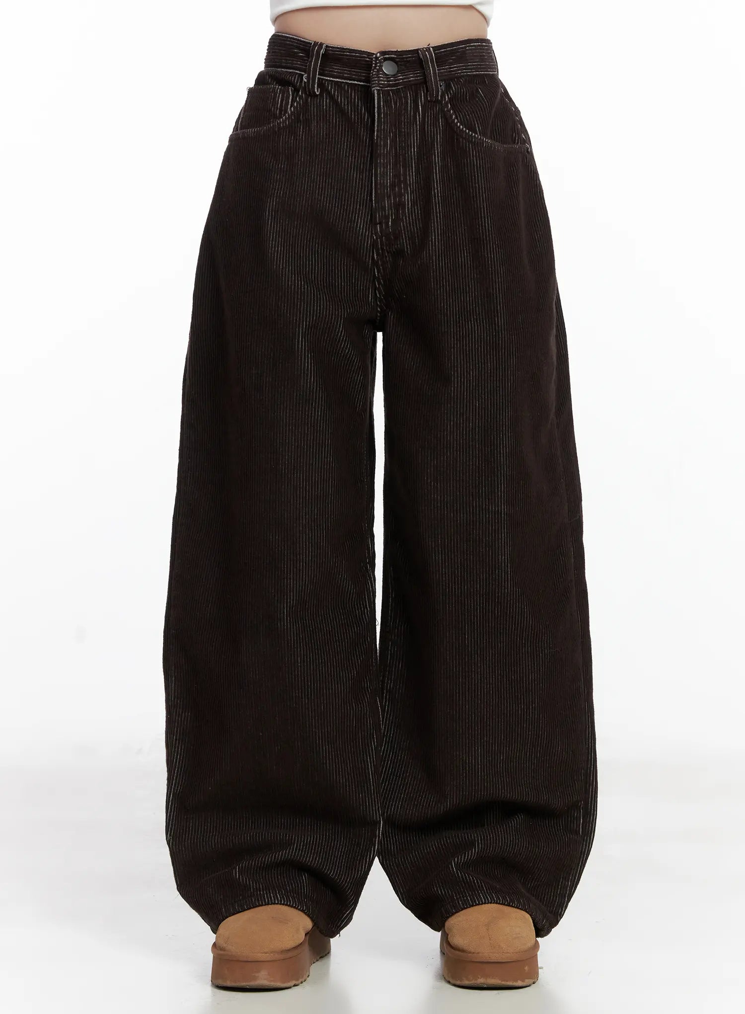 cozy-corduroy-wide-leg-pants-cn526 / Dark brown