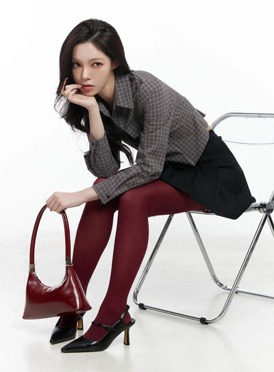 checkered-crop-shirt-ij528 / Dark brown