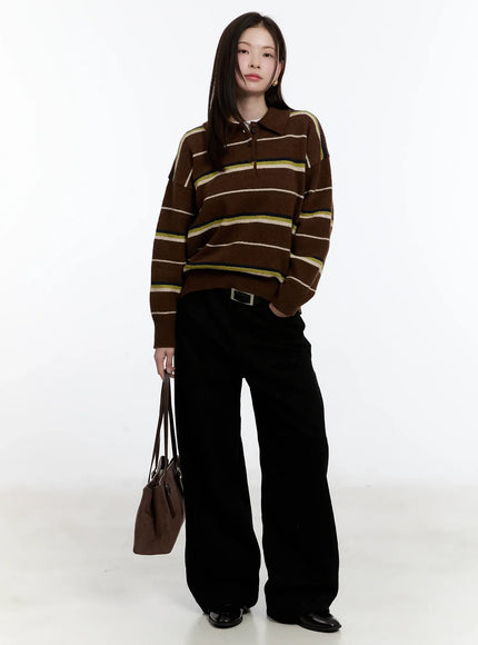 striped-collar-knit-top-id511 / Dark brown