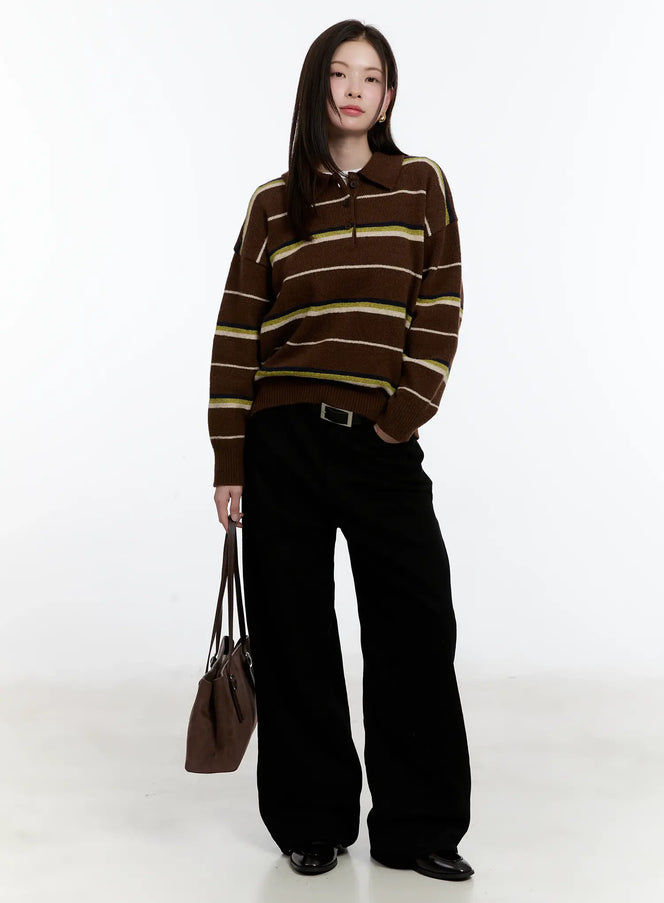 striped-collar-knit-top-id511 / Dark brown