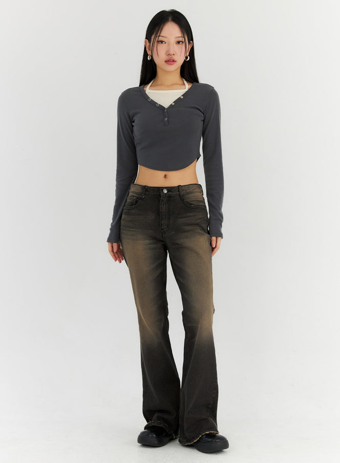 washed-bootcut-jeans-cn315 / Dark brown