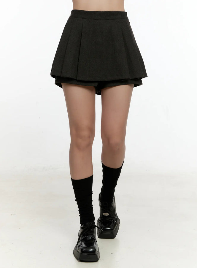 trendy-pleated-mini-skort-cn505 / Dark brown