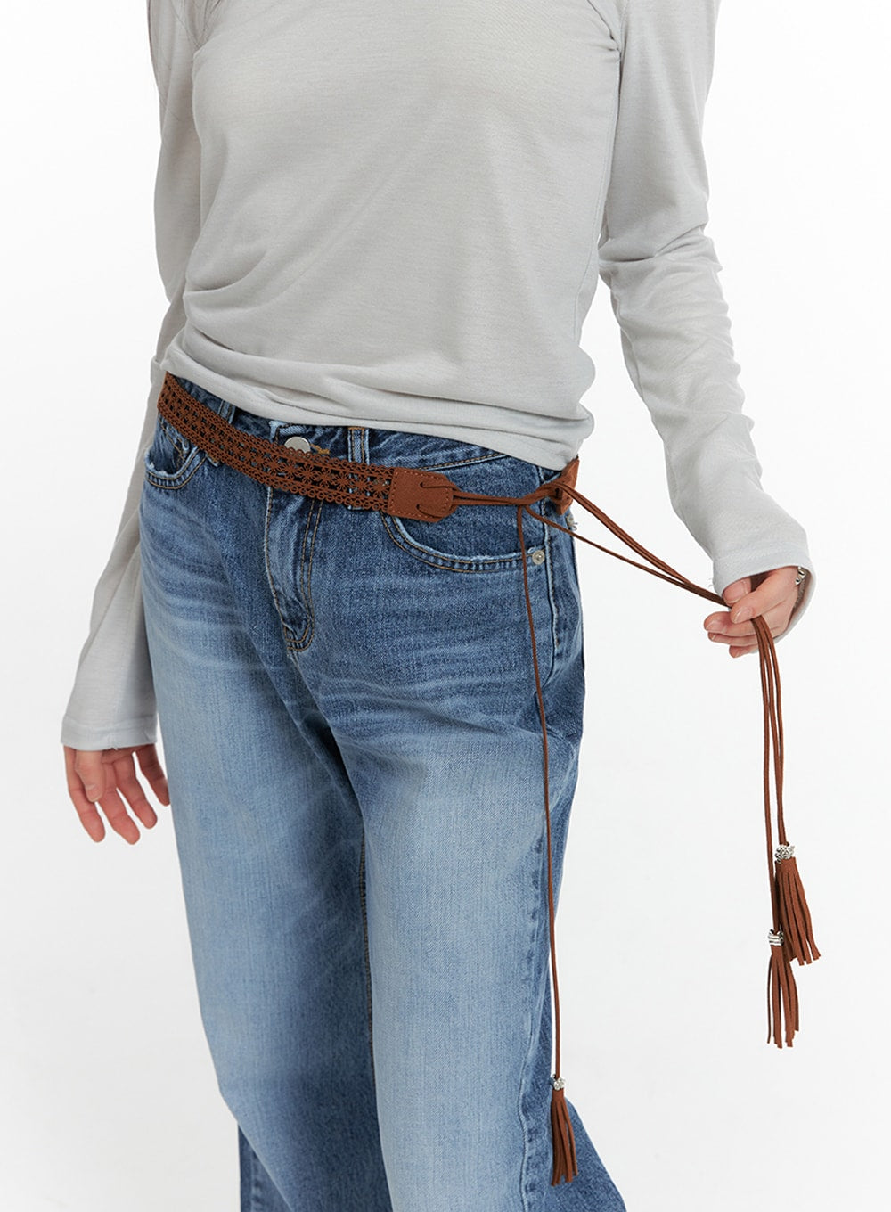 boho-fringe-waist-belt-if421 / Dark brown
