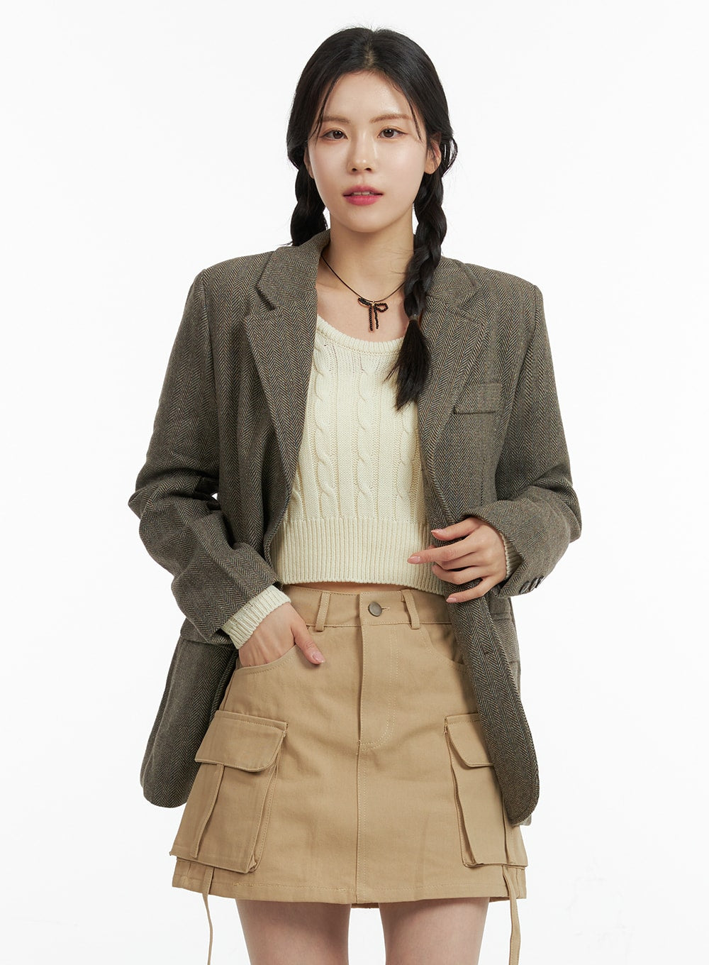 oversized-buttoned-midi-tailored-jacket-of408 / Dark brown
