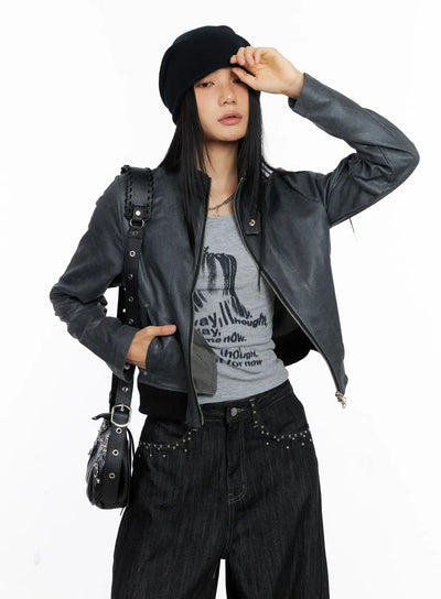 cropped-faux-leather-jacket-cs509 / Dark gray