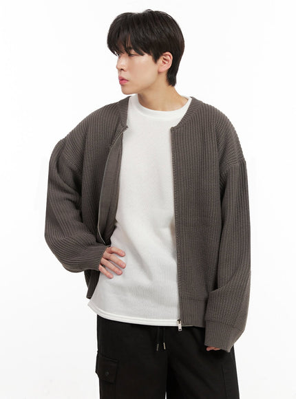 mens-round-neck-zip-up-sweater-ij517 / Dark gray