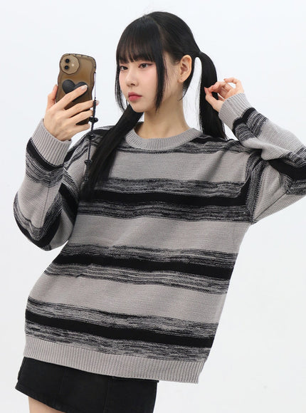 stripe-knit-sweater-in310 / Dark gray