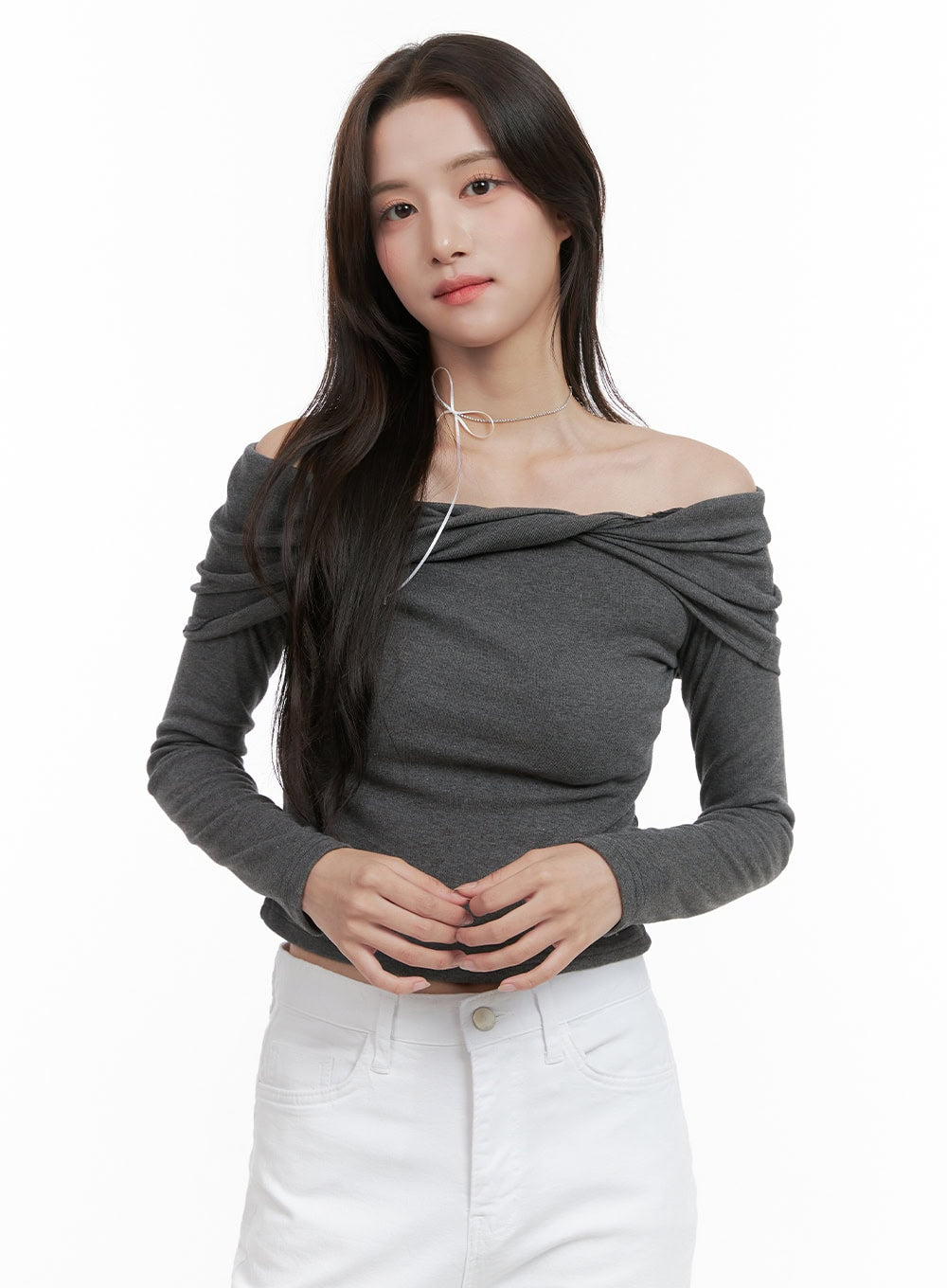 twisty-off-shoulder-crop-top-og412 / Dark gray