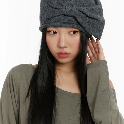 cozy-knit-side-ribbon-beanie-id526 / Dark gray