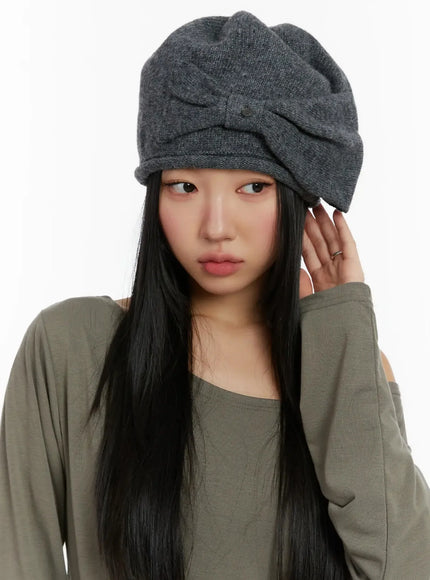 cozy-knit-side-ribbon-beanie-id526 / Dark gray