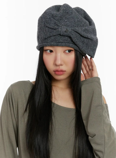 cozy-knit-side-ribbon-beanie-id526 / Dark gray