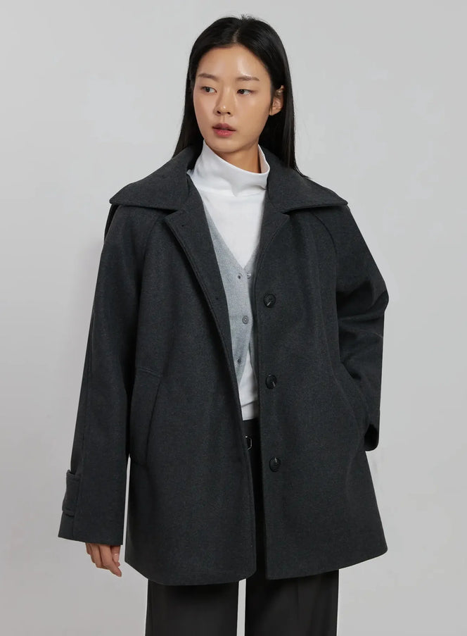 oversized-high-collar-short-coat-ij508 / Dark gray