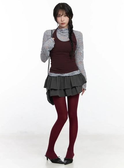 chic-ruffled-layered-mini-skirt-cj526 / Dark gray