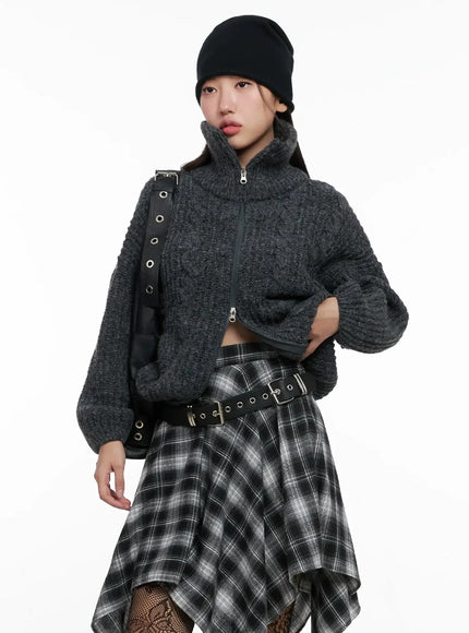 high-neck-chunky-zip-up-sweater-ig527 / Dark gray