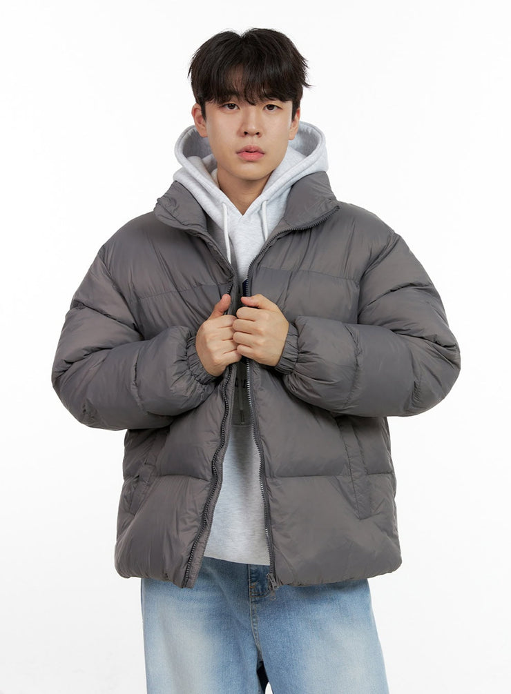 mens-long-sleeve-nylon-puffer-coat-in422 / Dark gray