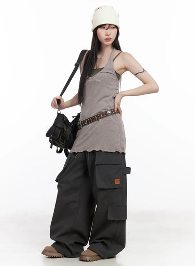 wide-leg-patch-pocket-cargo-pants-cf523 / Dark gray