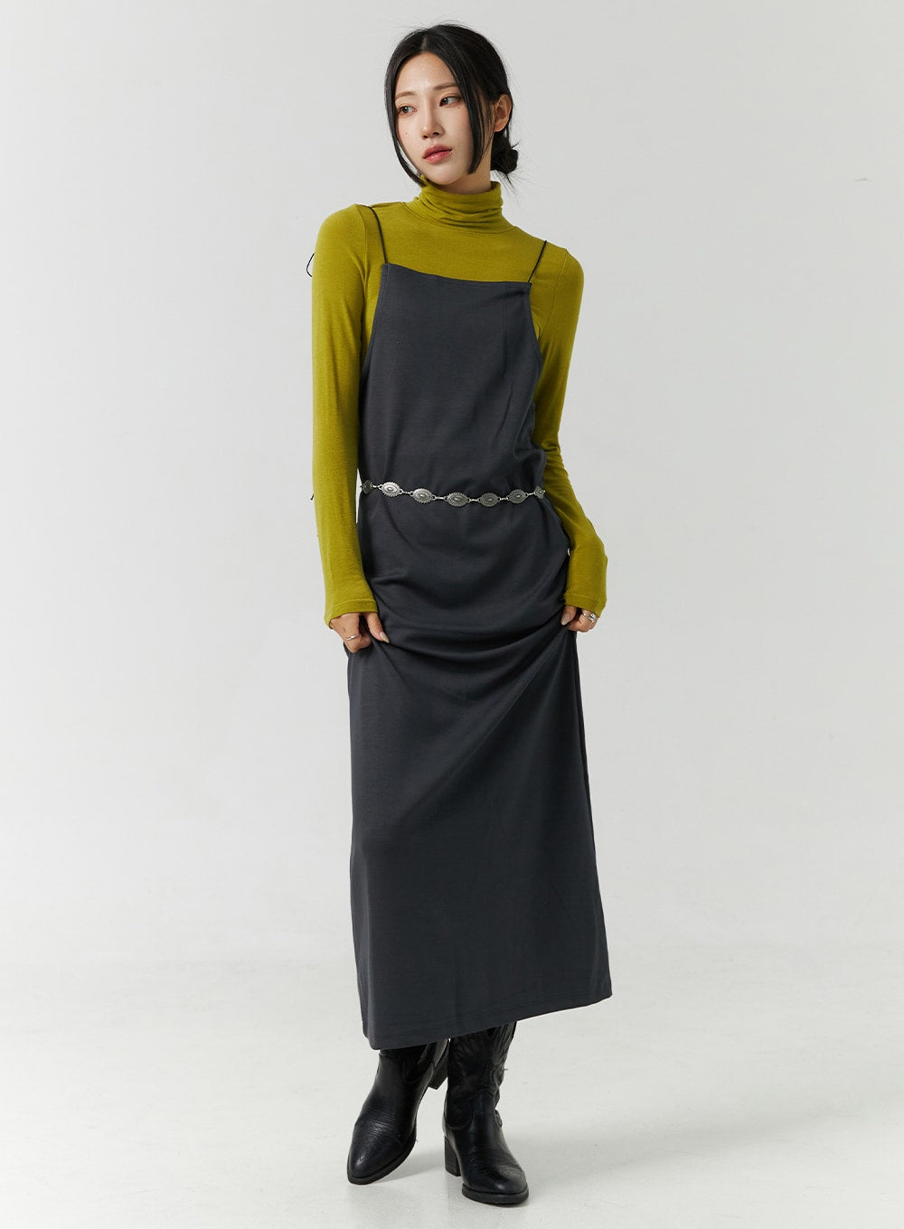 open-back-strap-sleeveless-maxi-dress-cn328 / Dark gray