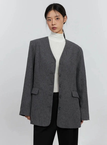 oversized-collarless-blazer-is516 / Dark gray