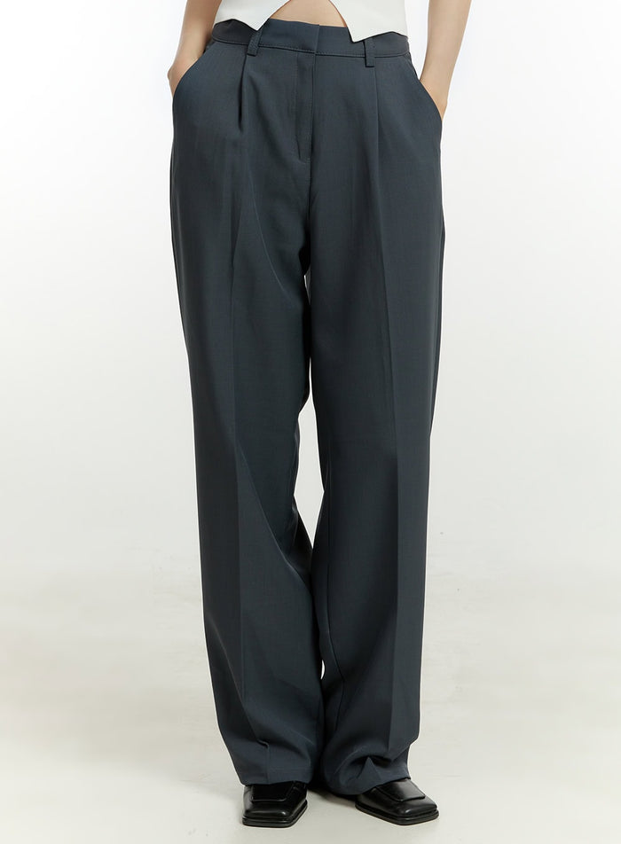 pintuck-wide-fit-tailored-pants-ou427 / Dark gray