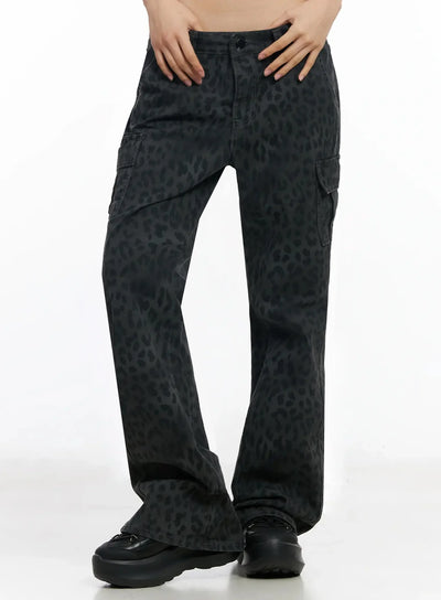 leopard-print-flare-pants-ia508 / Dark gray