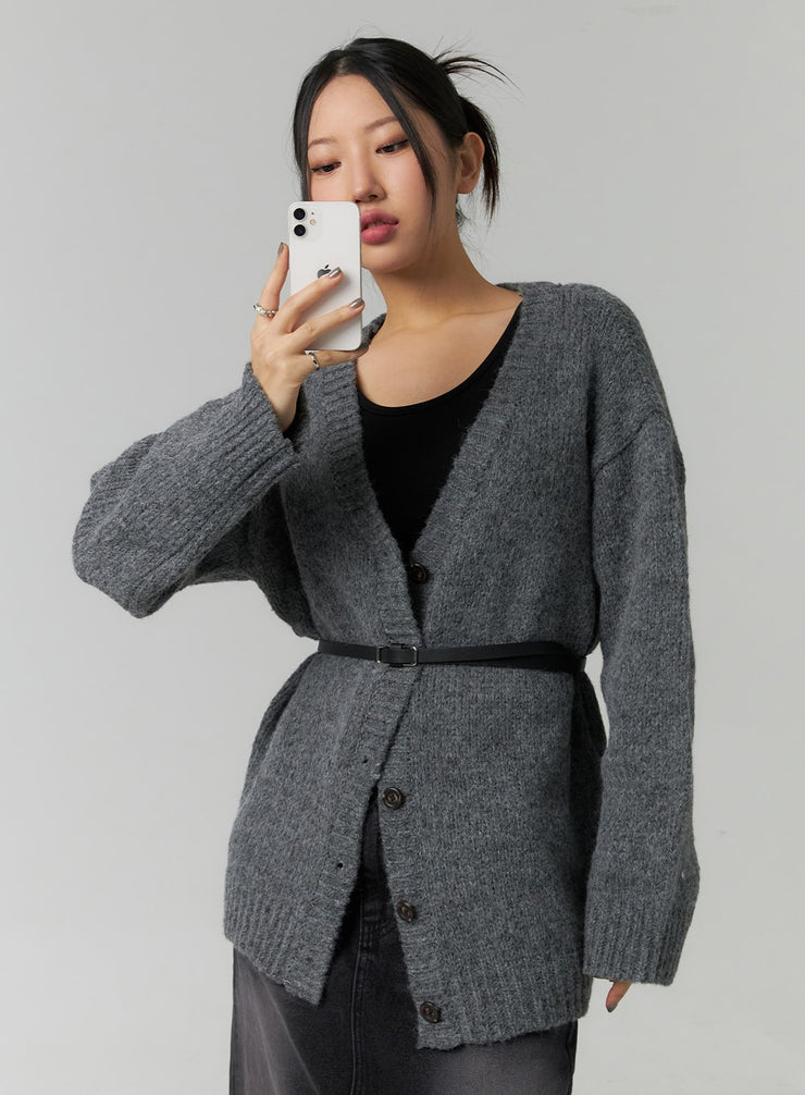 v-neck-oversized-knit-cardigan-cn324 / Dark gray