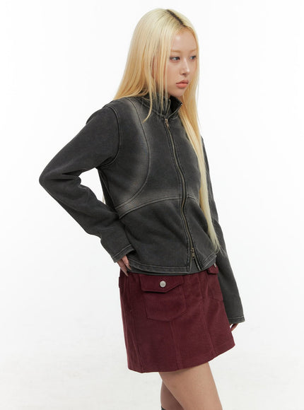 zip-up-washed-pigment-two-way-top-co415 / Dark gray