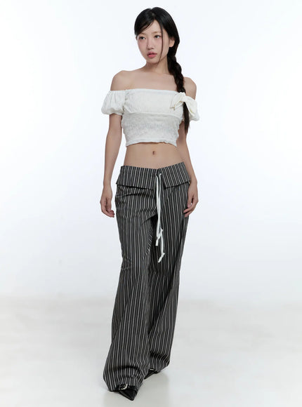 wide-fit-low-waist-striped-pants-cu526 / Dark gray