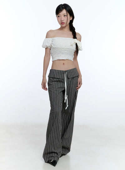 wide-fit-low-waist-striped-pants-cu526 / Dark gray