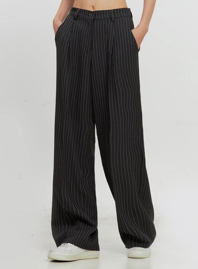 pinstripe-wide-leg-trousers-il528 / Dark gray