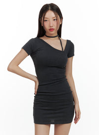 asymmetrical-strap-mini-dress-cu420 / Dark gray