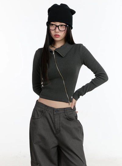 asymmetric-zip-crop-jacket-cm511 / Dark gray