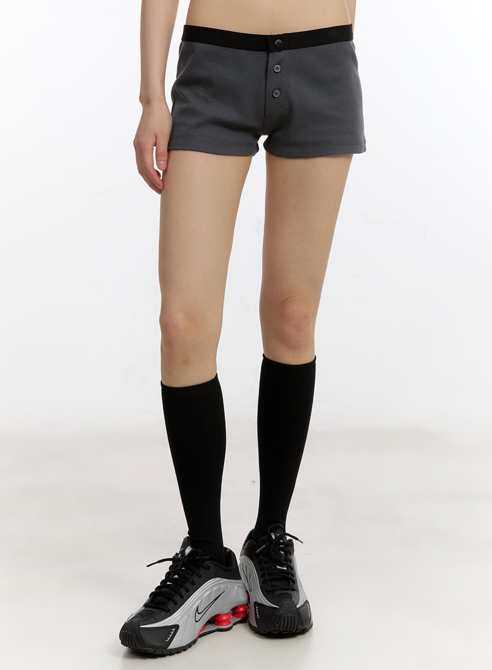 low-rise-buttoned-cotton-shorts-ca508 / Dark gray