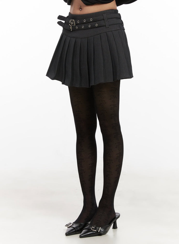 Double-Belted Pleated Mini Skirt CJ508