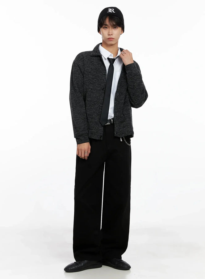 mens-button-up-collar-knit-cardigan-io517 / Dark gray