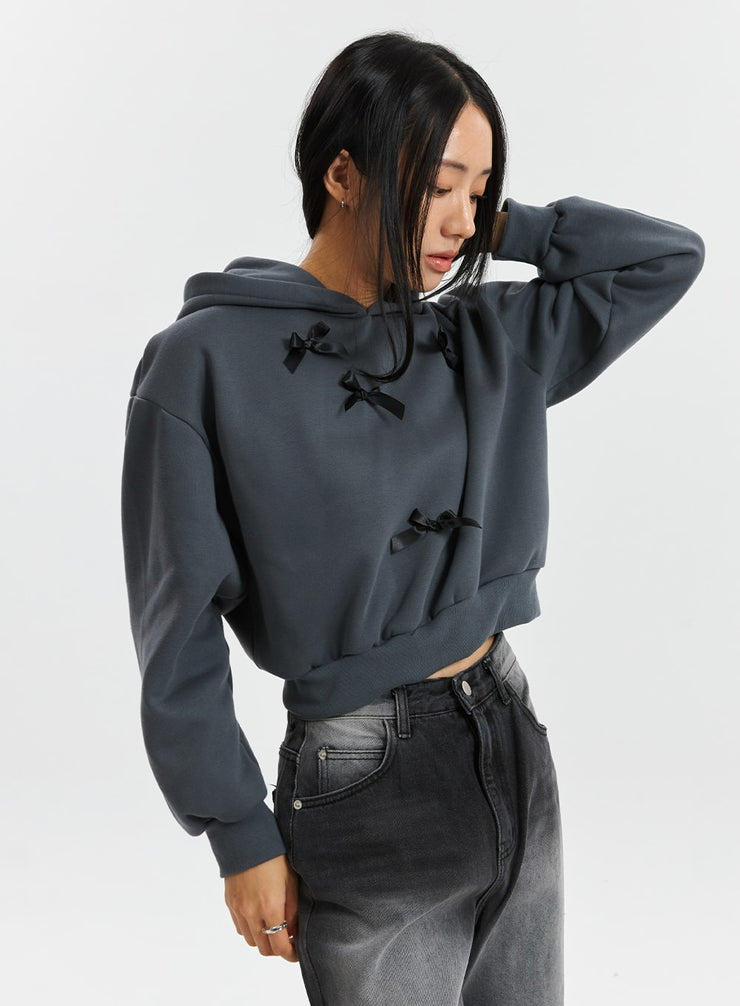 ribbon-solid-essential-cropped-hoodie-cd320 / Dark gray