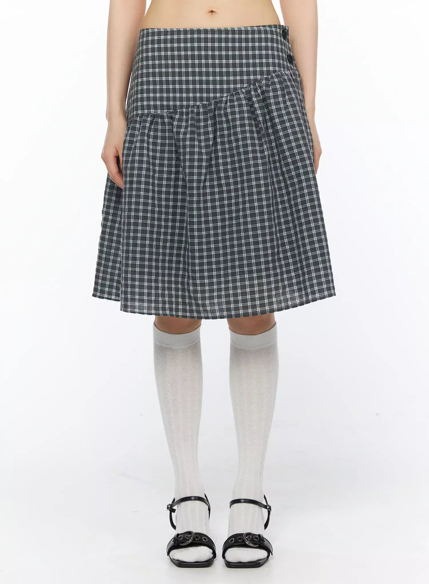 plaid-buttoned-midi-skirt-iy525 / Dark gray