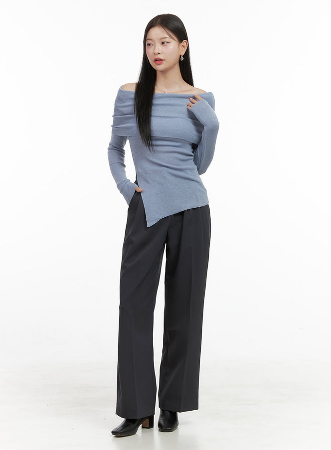 elegant-waistband-wide-leg-pants-os411 / Dark gray