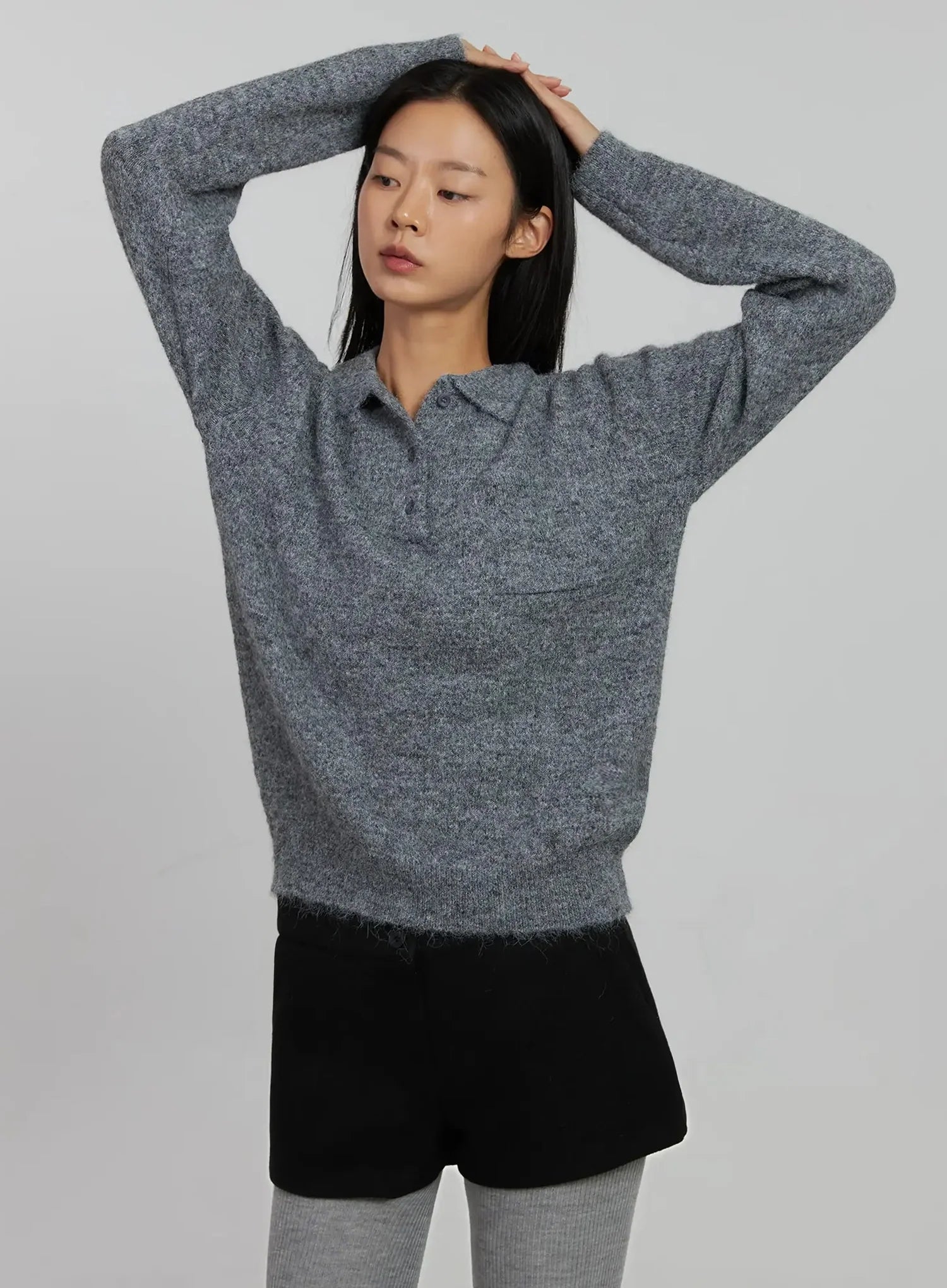 half-button-collar-sweater-ij509 / Dark gray