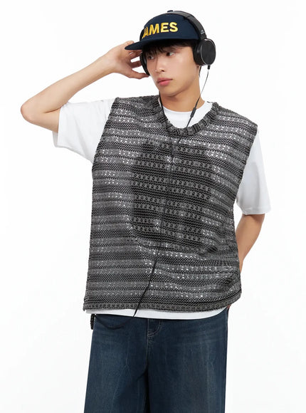 mens-striped-knit-v-neck-vest-il516 / Dark gray
