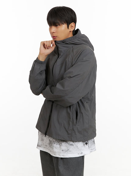 mens-nylon-zip-up-hooded-jacket-iu418 / Dark gray