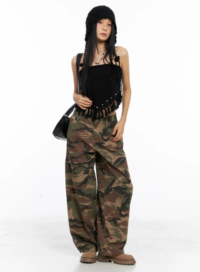 military-wide-leg-cotton-pants-cs511 / Dark green