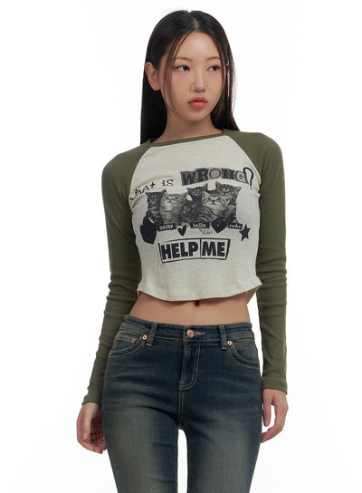 graphic-raglan-cotton-crop-top-cs424 / Dark green