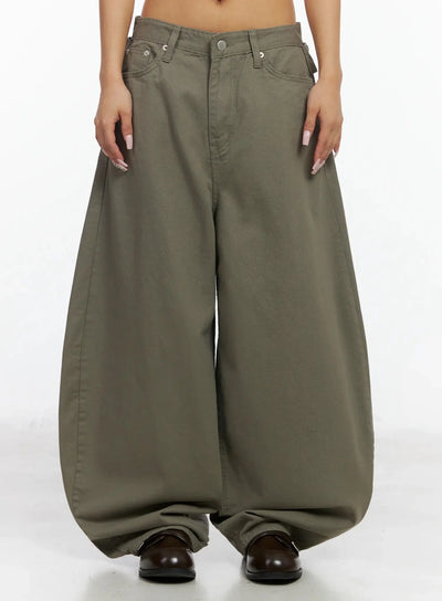 Back Corset Belt Wide-Leg Cotton Pants IA527