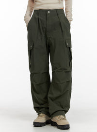 cargo-wide-leg-trousers-unisex-cm411 / Dark green