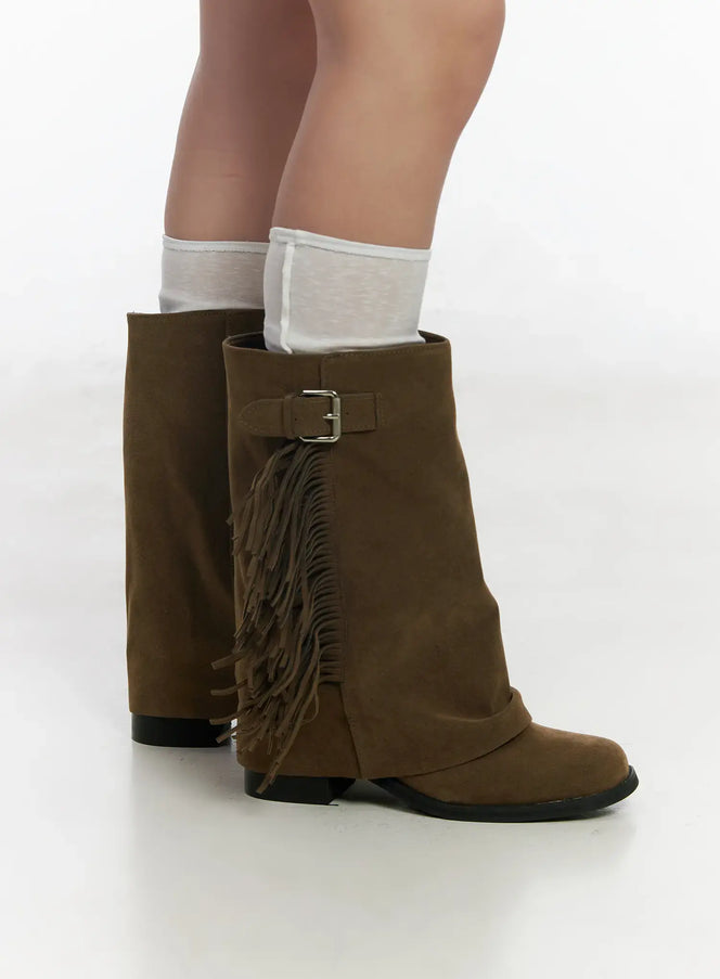 brown-suede-fringe-boots-cf503 / Dark green