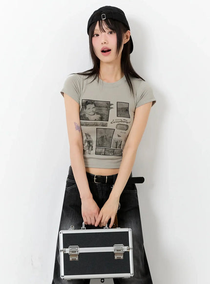 vintage-graphic-baby-tee-iu524 / Dark green