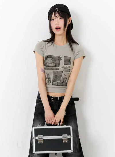 vintage-graphic-baby-tee-iu524 / Dark green