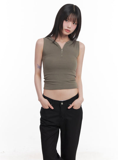 quarter-zip-sleeveless-hoodie-cu505 / Dark green