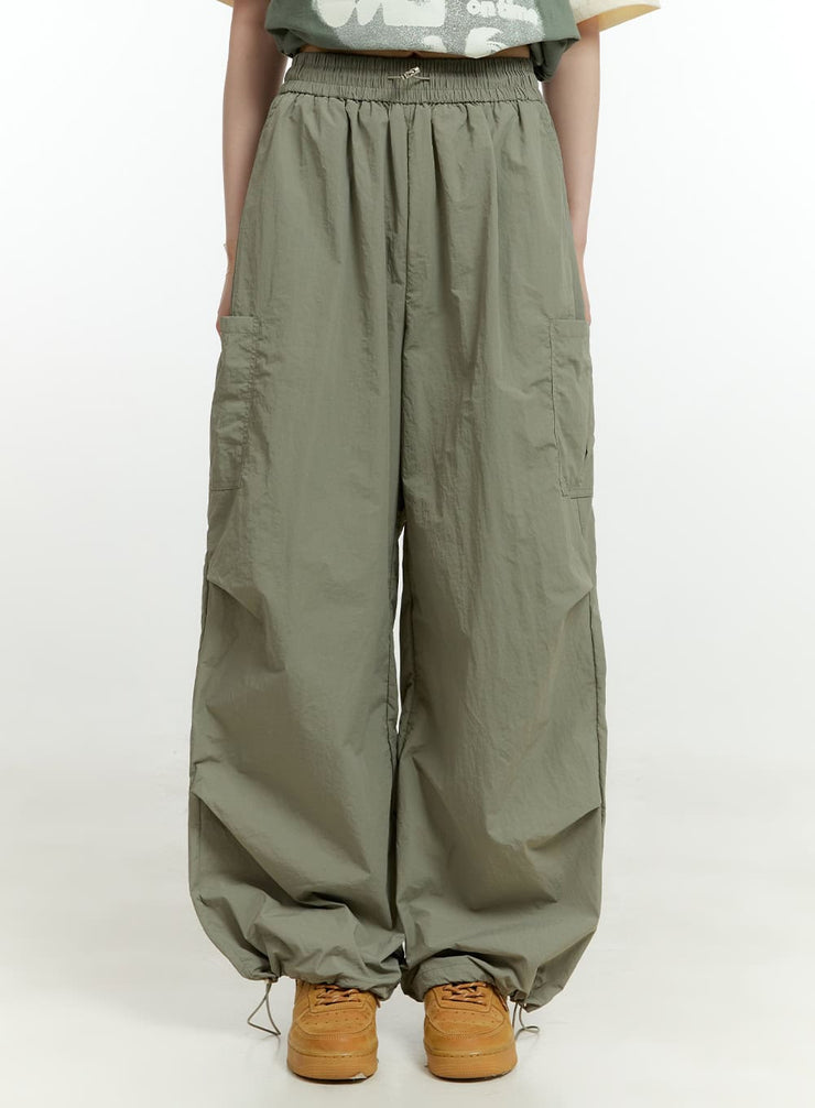 wide-fit-nylon-banded-pants-cg402 / Dark green